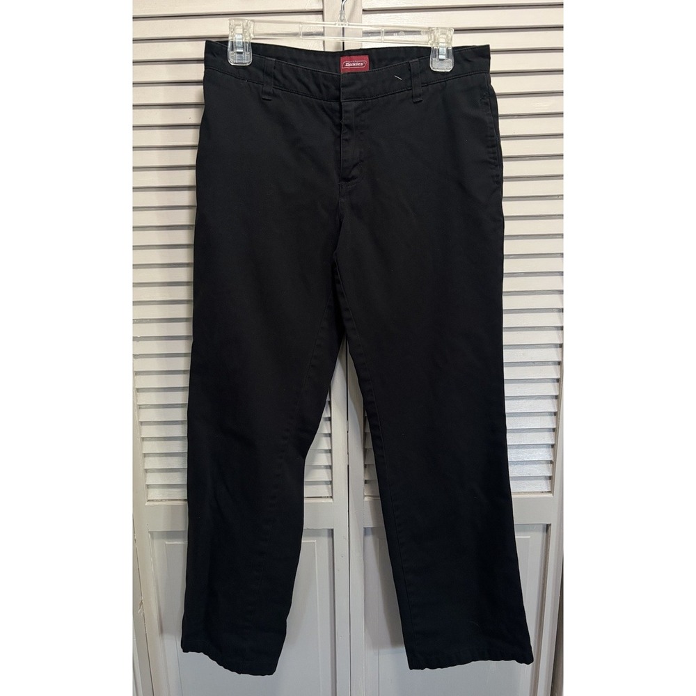 Dickies Black Pants Womens Straight Leg Size 7 Logo Pockets Zip